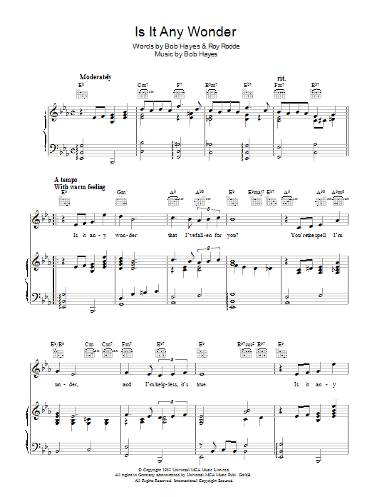 Joni James Is It Any Wonder Sheet Music Notes & Chords for Piano, Vocal & Guitar (Right-Hand Melody) - Download or Print PDF