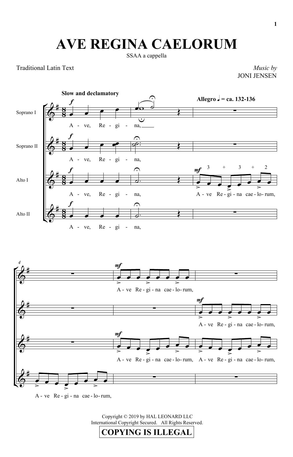 Joni Jensen Ave Regina Caelorum Sheet Music Notes & Chords for SSA Choir - Download or Print PDF