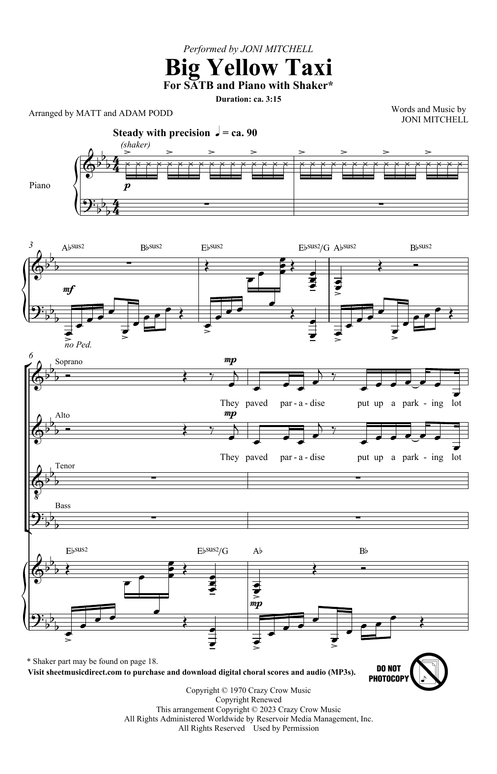 Joni Mitchell Big Yellow Taxi (arr. Adam and Matt Podd) Sheet Music Notes & Chords for SATB Choir - Download or Print PDF