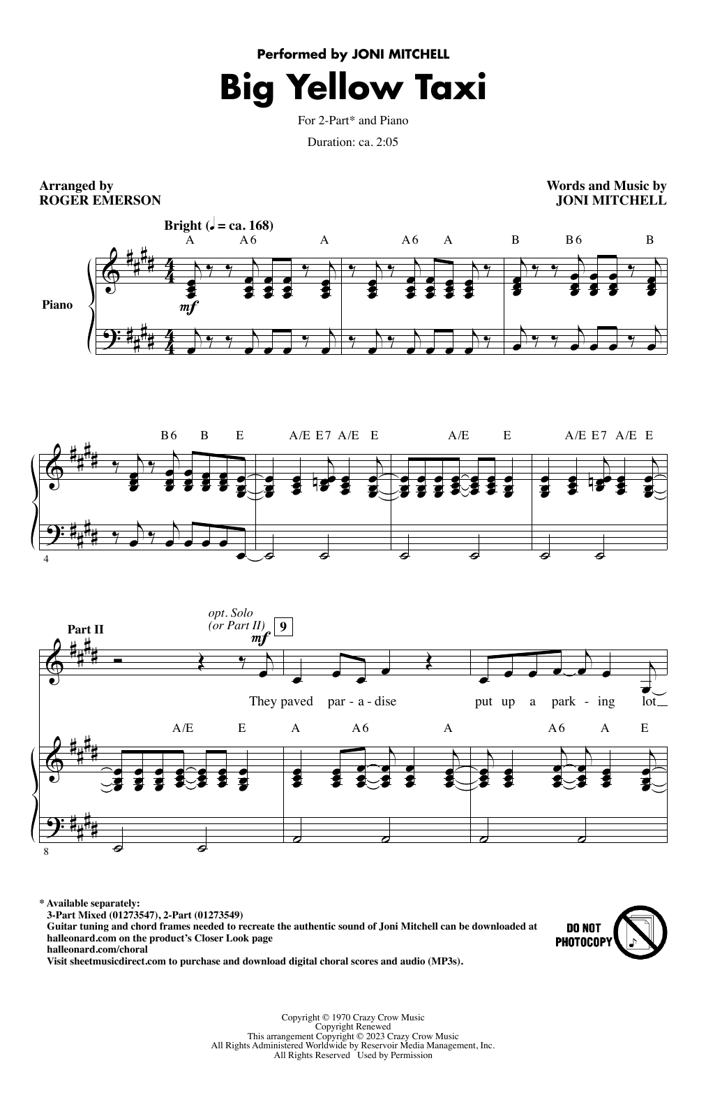 Joni Mitchell Big Yellow Taxi (arr. Roger Emerson) Sheet Music Notes & Chords for 2-Part Choir - Download or Print PDF