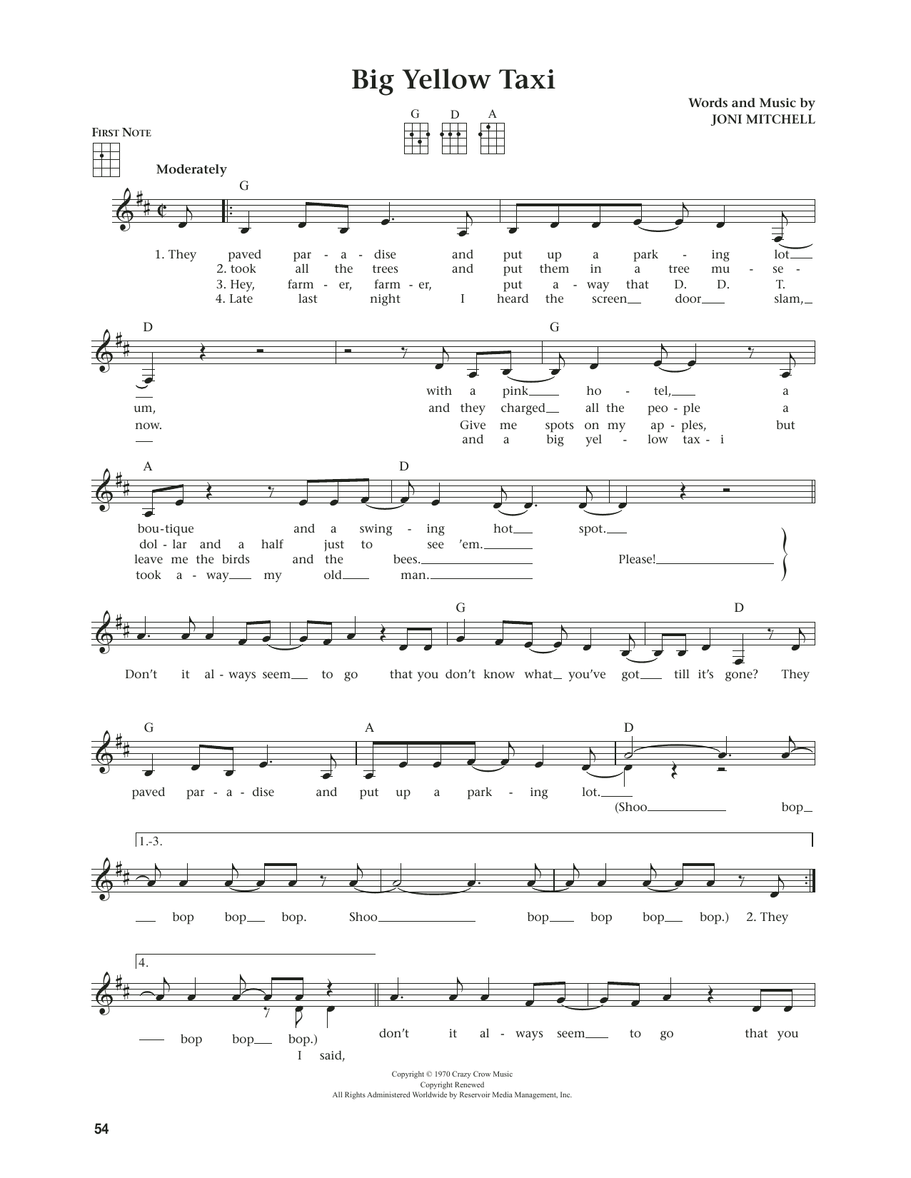 Joni Mitchell Big Yellow Taxi (from The Daily Ukulele) (arr. Jim Beloff) Sheet Music Notes & Chords for Ukulele - Download or Print PDF