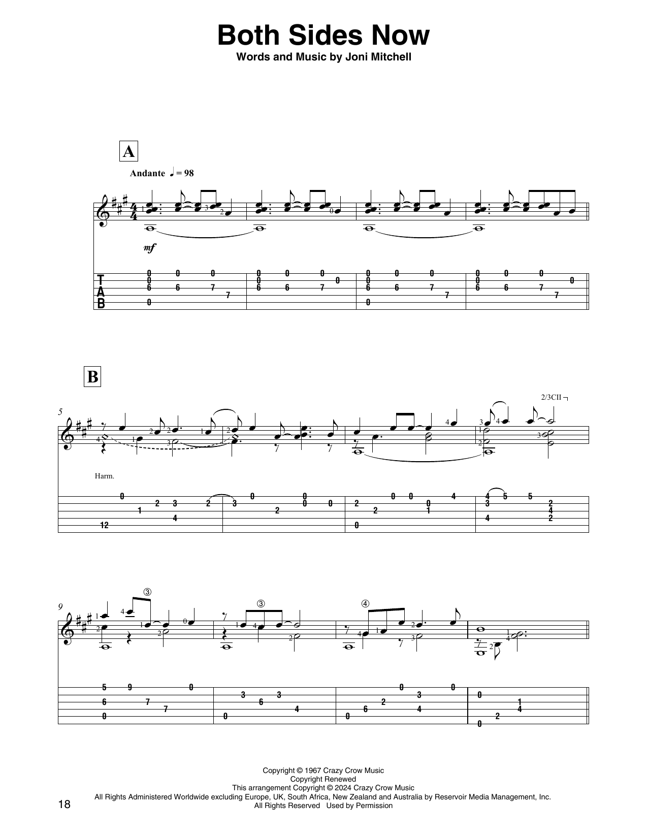 Joni Mitchell Both Sides Now (arr. David Jaggs) Sheet Music Notes & Chords for Solo Guitar - Download or Print PDF