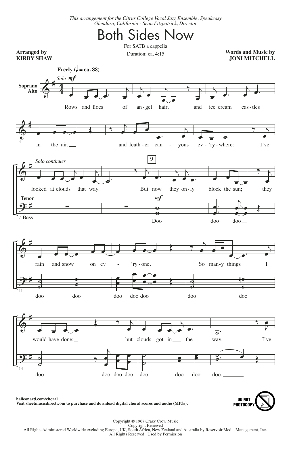 Joni Mitchell Both Sides Now (arr. Kirby Shaw) Sheet Music Notes & Chords for SATB Choir - Download or Print PDF