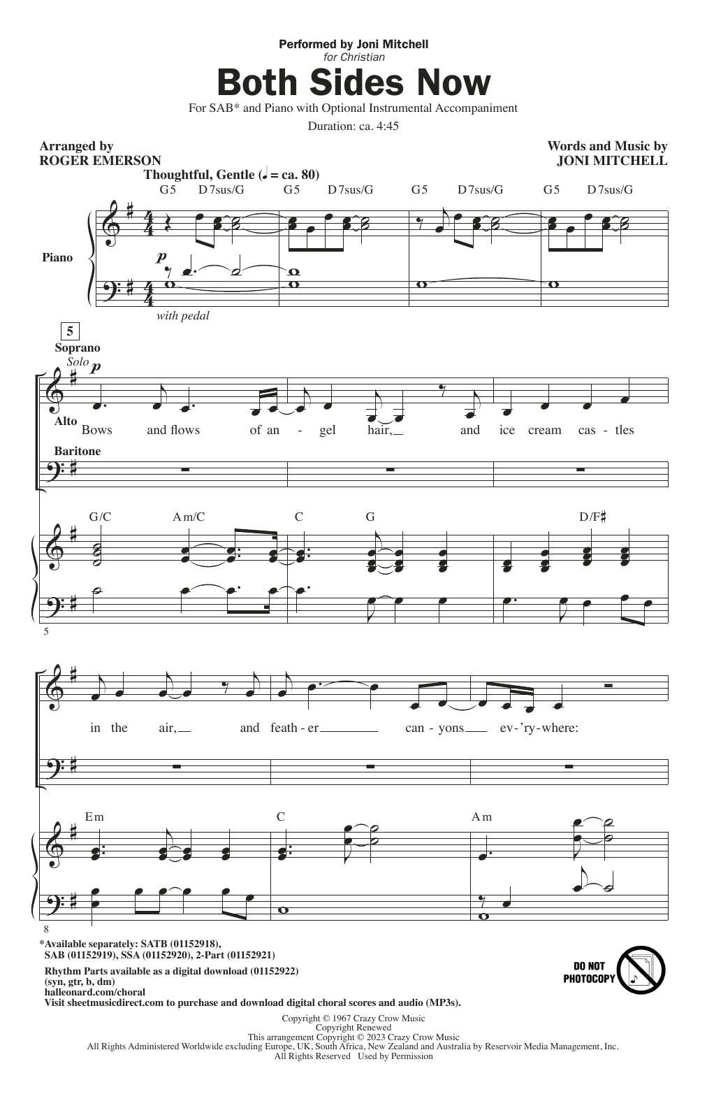 Joni Mitchell Both Sides Now (arr. Roger Emerson) Sheet Music Notes & Chords for SATB Choir - Download or Print PDF