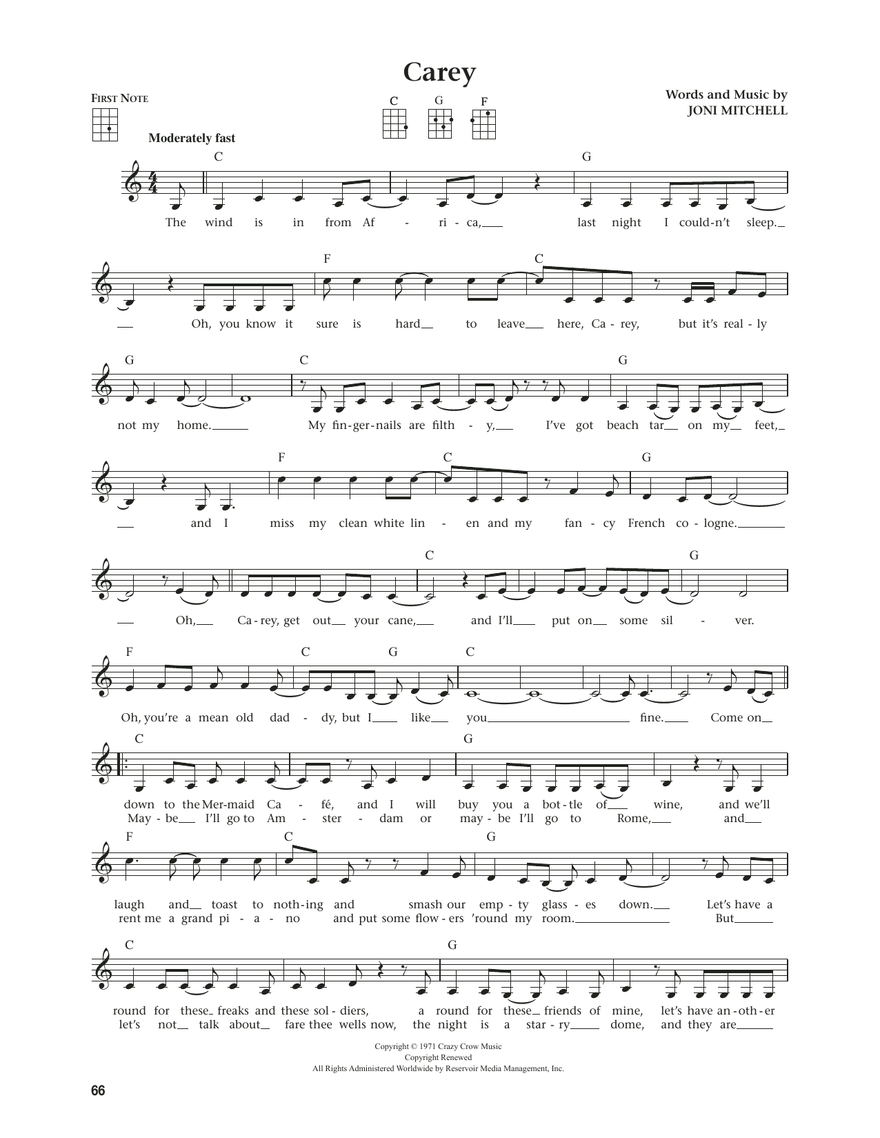 Joni Mitchell Carey (from The Daily Ukulele) (arr. Jim Beloff) Sheet Music Notes & Chords for Ukulele - Download or Print PDF