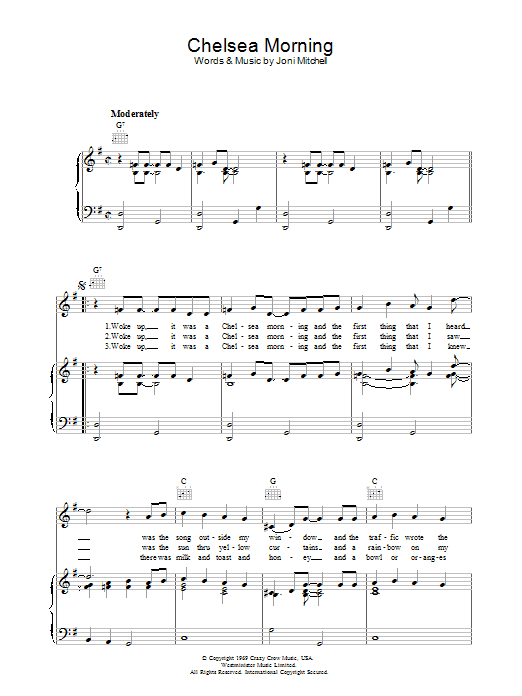 Joni Mitchell Chelsea Morning Sheet Music Notes & Chords for Piano, Vocal & Guitar Chords (Right-Hand Melody) - Download or Print PDF