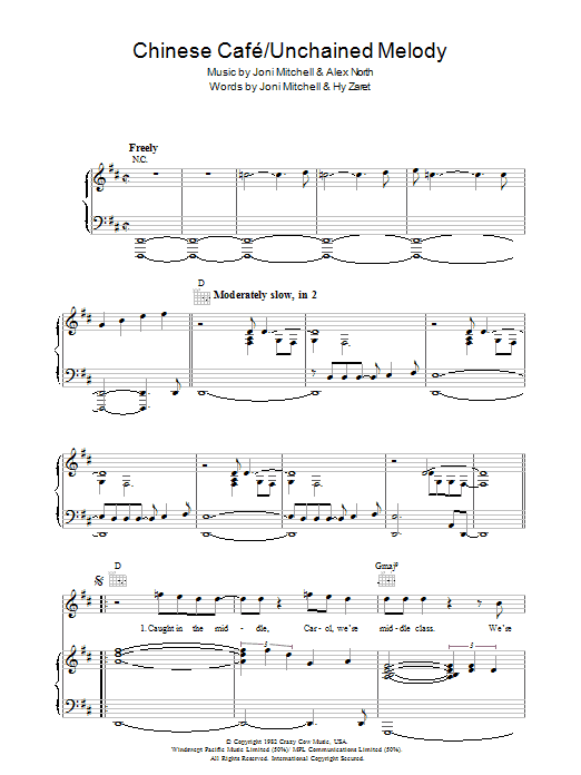 Joni Mitchell Chinese Cafe/ Unchained Melody Sheet Music Notes & Chords for Piano, Vocal & Guitar - Download or Print PDF