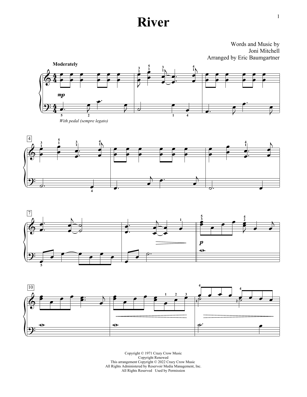 Joni Mitchell River (arr. Eric Baumgartner) Sheet Music Notes & Chords for Educational Piano - Download or Print PDF