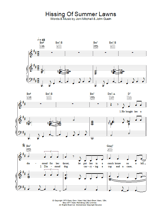 Joni Mitchell The Hissing Of Summer Lawns Sheet Music Notes & Chords for Piano, Vocal & Guitar Chords (Right-Hand Melody) - Download or Print PDF