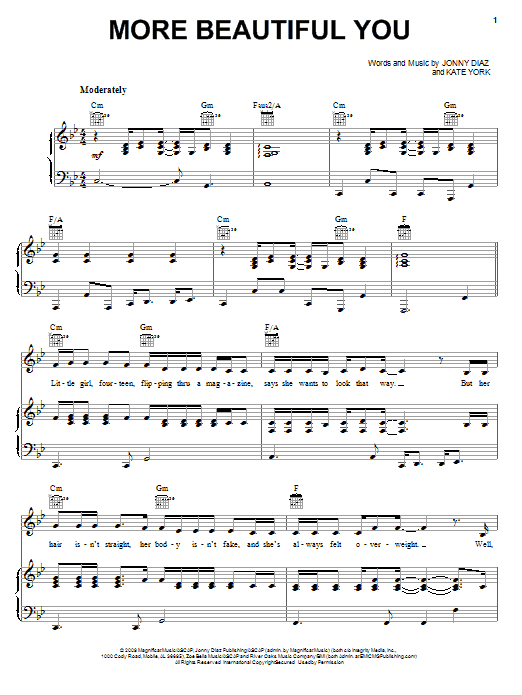 Jonny Diaz More Beautiful You Sheet Music Notes & Chords for Piano, Vocal & Guitar (Right-Hand Melody) - Download or Print PDF