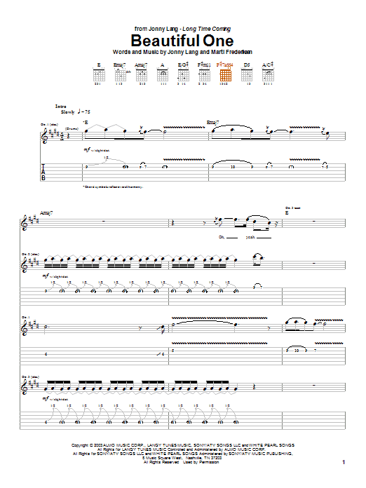 Jonny Lang Beautiful One Sheet Music Notes & Chords for Guitar Tab - Download or Print PDF