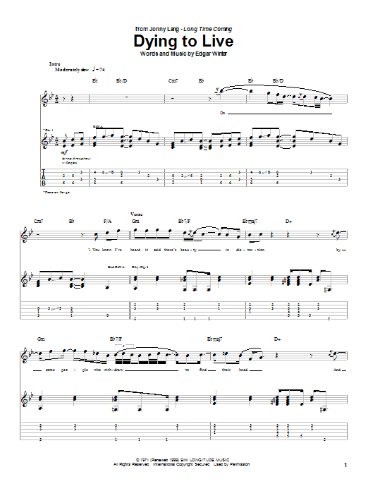 Jonny Lang Dying To Live Sheet Music Notes & Chords for Guitar Tab - Download or Print PDF