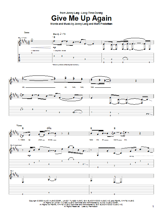 Jonny Lang Give Me Up Again Sheet Music Notes & Chords for Guitar Tab - Download or Print PDF