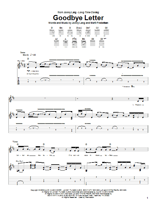 Jonny Lang Goodbye Letter Sheet Music Notes & Chords for Guitar Tab - Download or Print PDF