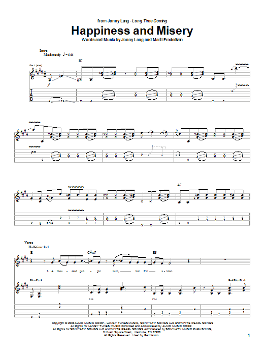 Jonny Lang Happiness And Misery Sheet Music Notes & Chords for Guitar Tab - Download or Print PDF