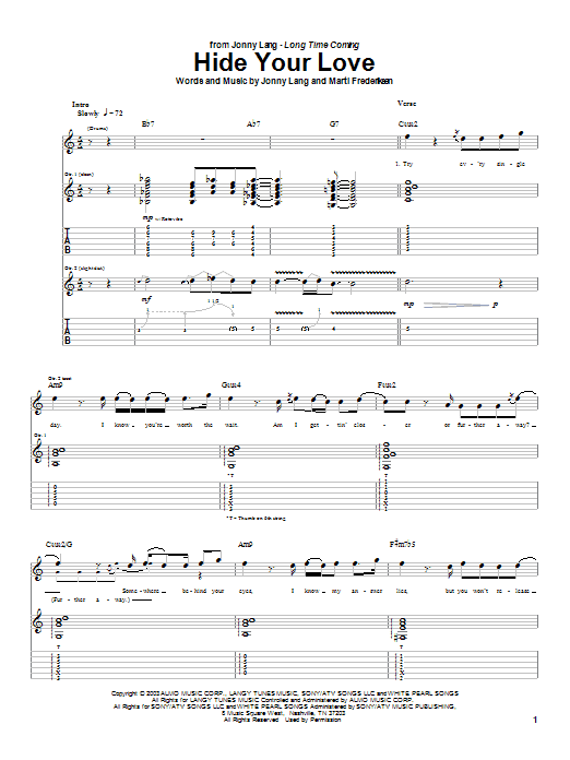 Jonny Lang Hide Your Love Sheet Music Notes & Chords for Guitar Tab - Download or Print PDF