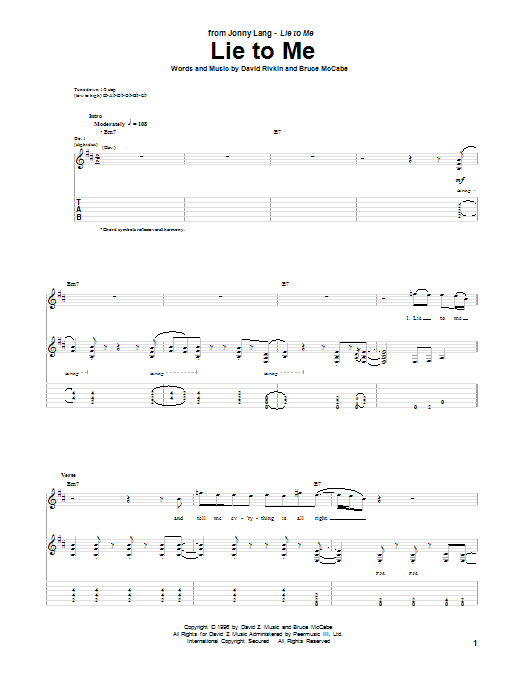 Jonny Lang Lie To Me Sheet Music Notes & Chords for Guitar Tab Play-Along - Download or Print PDF