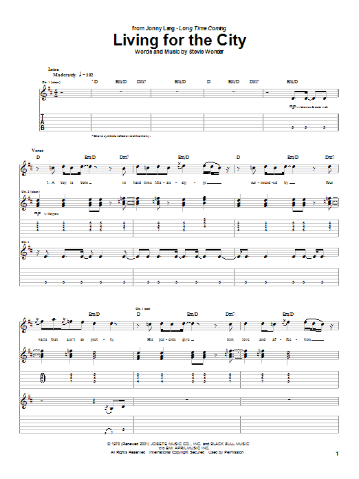 Jonny Lang Living For The City Sheet Music Notes & Chords for Guitar Tab - Download or Print PDF