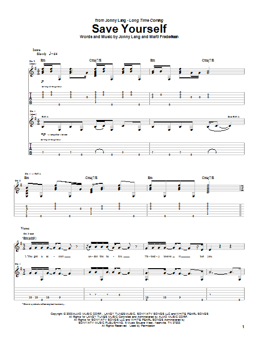 Jonny Lang Save Yourself Sheet Music Notes & Chords for Guitar Tab - Download or Print PDF