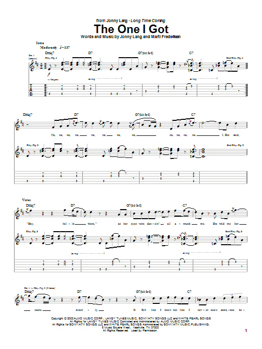 Jonny Lang The One I Got Sheet Music Notes & Chords for Guitar Tab - Download or Print PDF