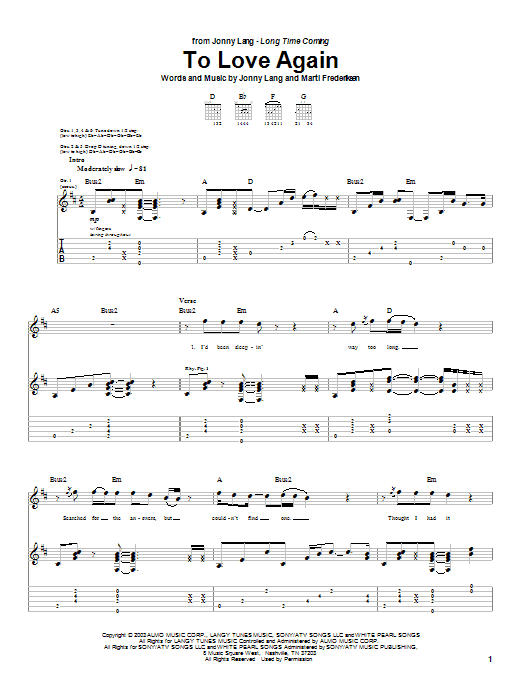 Jonny Lang To Love Again Sheet Music Notes & Chords for Guitar Tab - Download or Print PDF