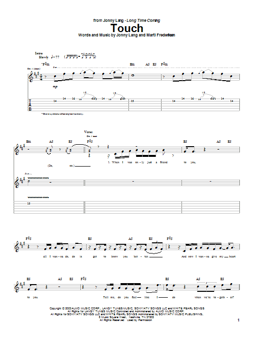 Jonny Lang Touch Sheet Music Notes & Chords for Guitar Tab - Download or Print PDF