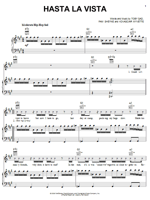 Jordan Francis Hasta La Vista Sheet Music Notes & Chords for Piano, Vocal & Guitar (Right-Hand Melody) - Download or Print PDF