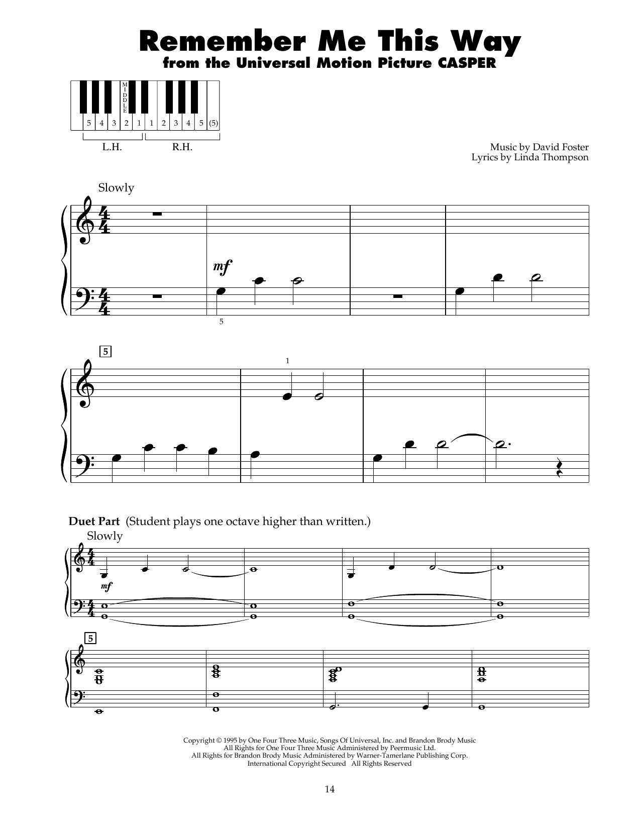 Jordan Hill Remember Me This Way (from Casper) Sheet Music Notes & Chords for 5-Finger Piano - Download or Print PDF