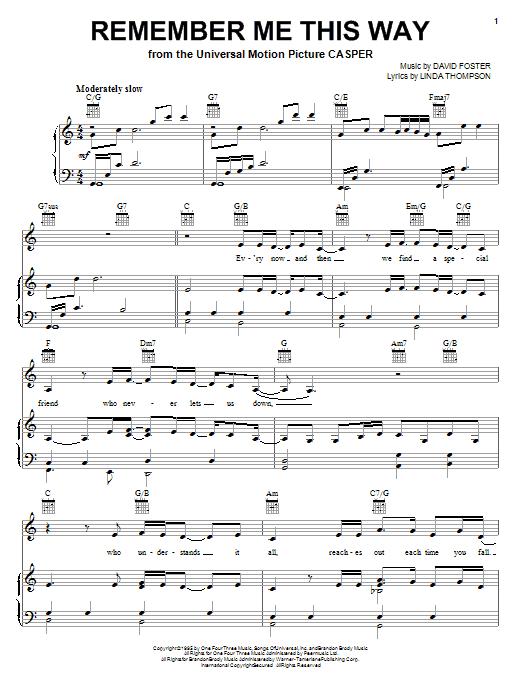 Jordan Hill Remember Me This Way Sheet Music Notes & Chords for Piano, Vocal & Guitar (Right-Hand Melody) - Download or Print PDF