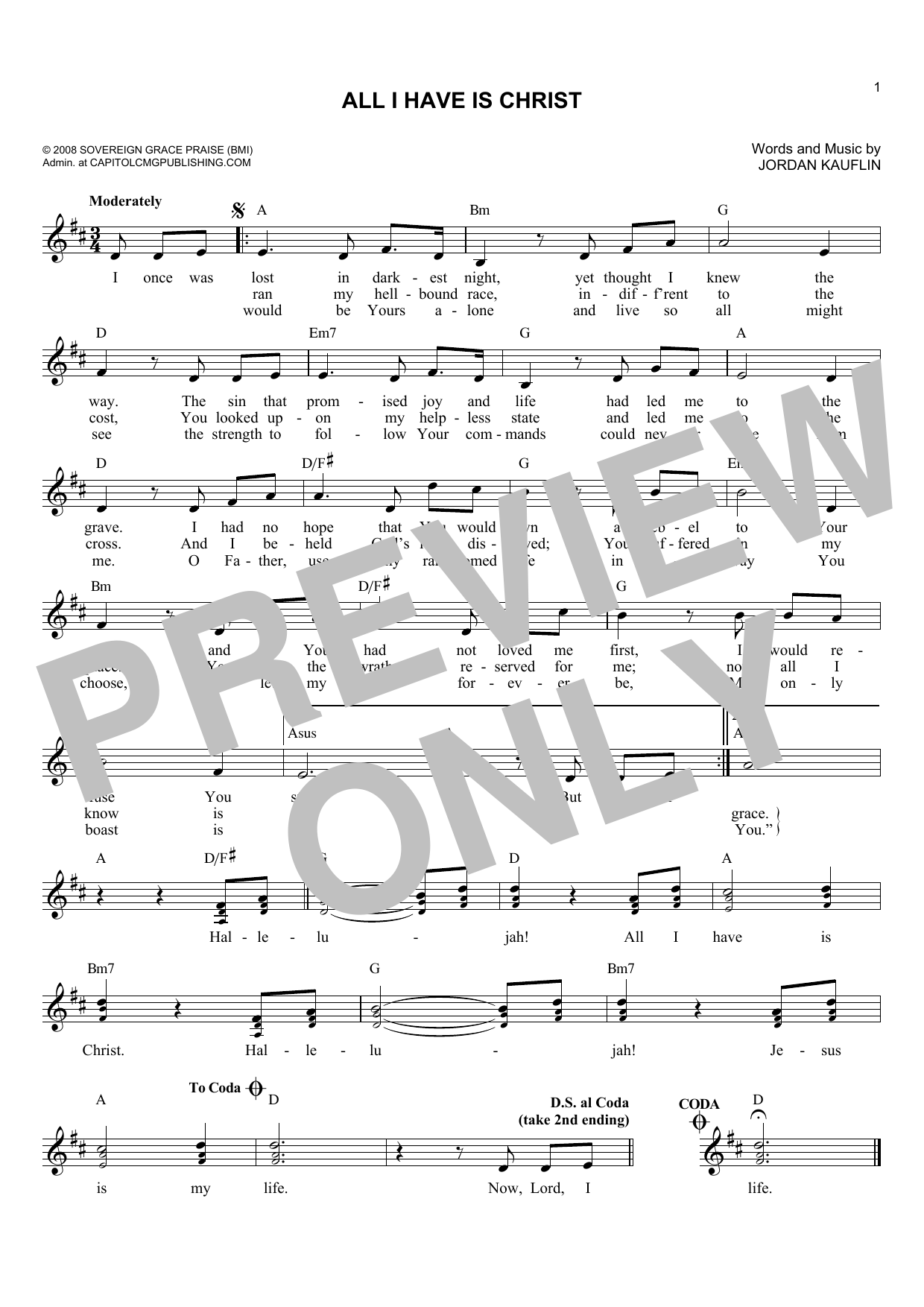 Jordan Kauflin All I Have Is Christ Sheet Music Notes & Chords for Melody Line, Lyrics & Chords - Download or Print PDF