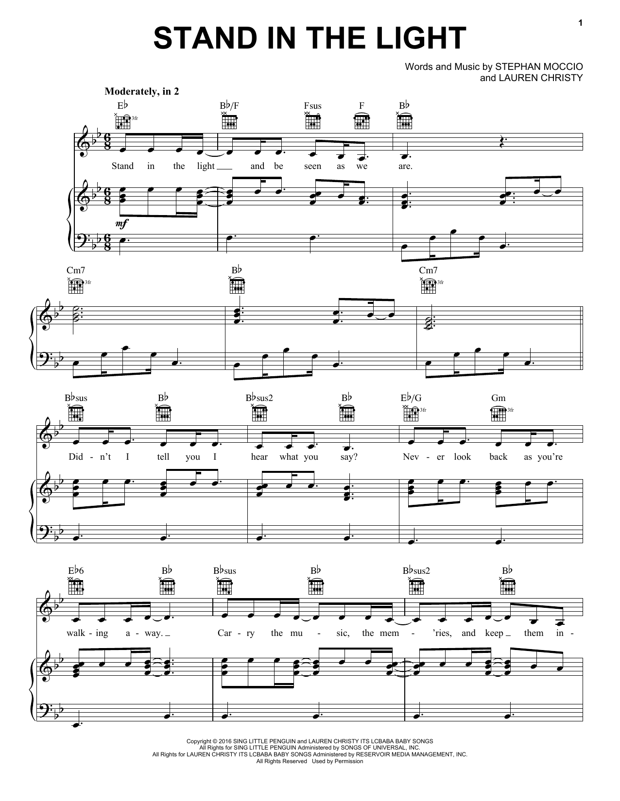Jordan Smith Stand In The Light Sheet Music Notes & Chords for Piano, Vocal & Guitar (Right-Hand Melody) - Download or Print PDF
