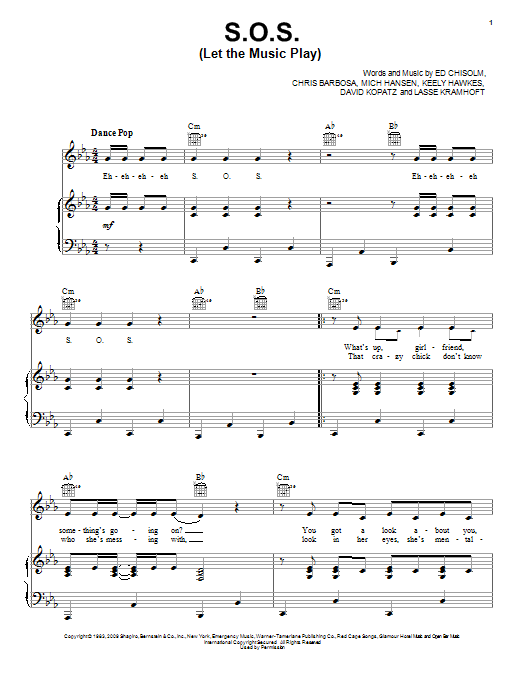 Jordin Sparks S.O.S. (Let The Music Play) Sheet Music Notes & Chords for Piano, Vocal & Guitar (Right-Hand Melody) - Download or Print PDF