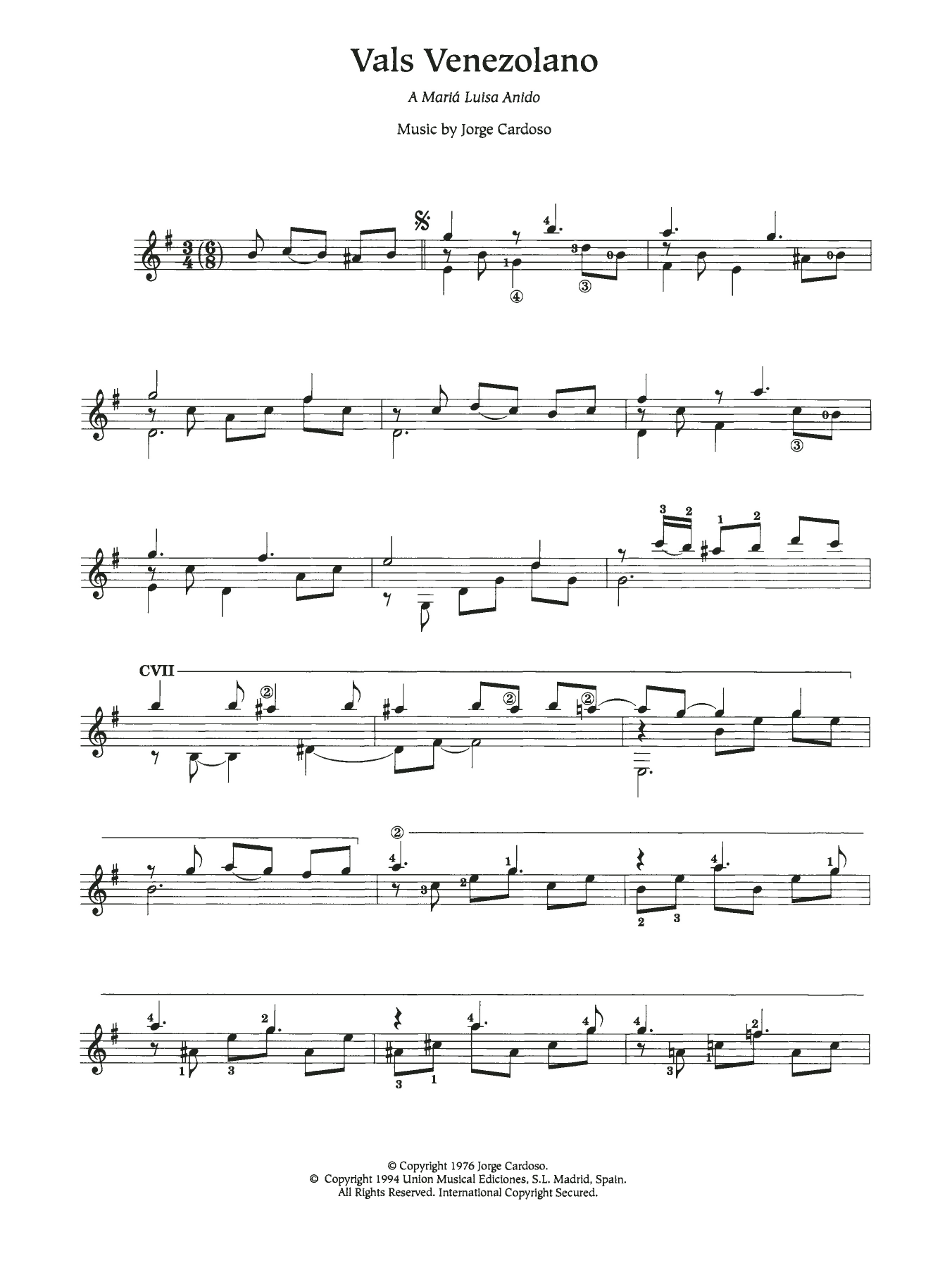 Jorge Cardoso Vals Venezolando Sheet Music Notes & Chords for Guitar - Download or Print PDF