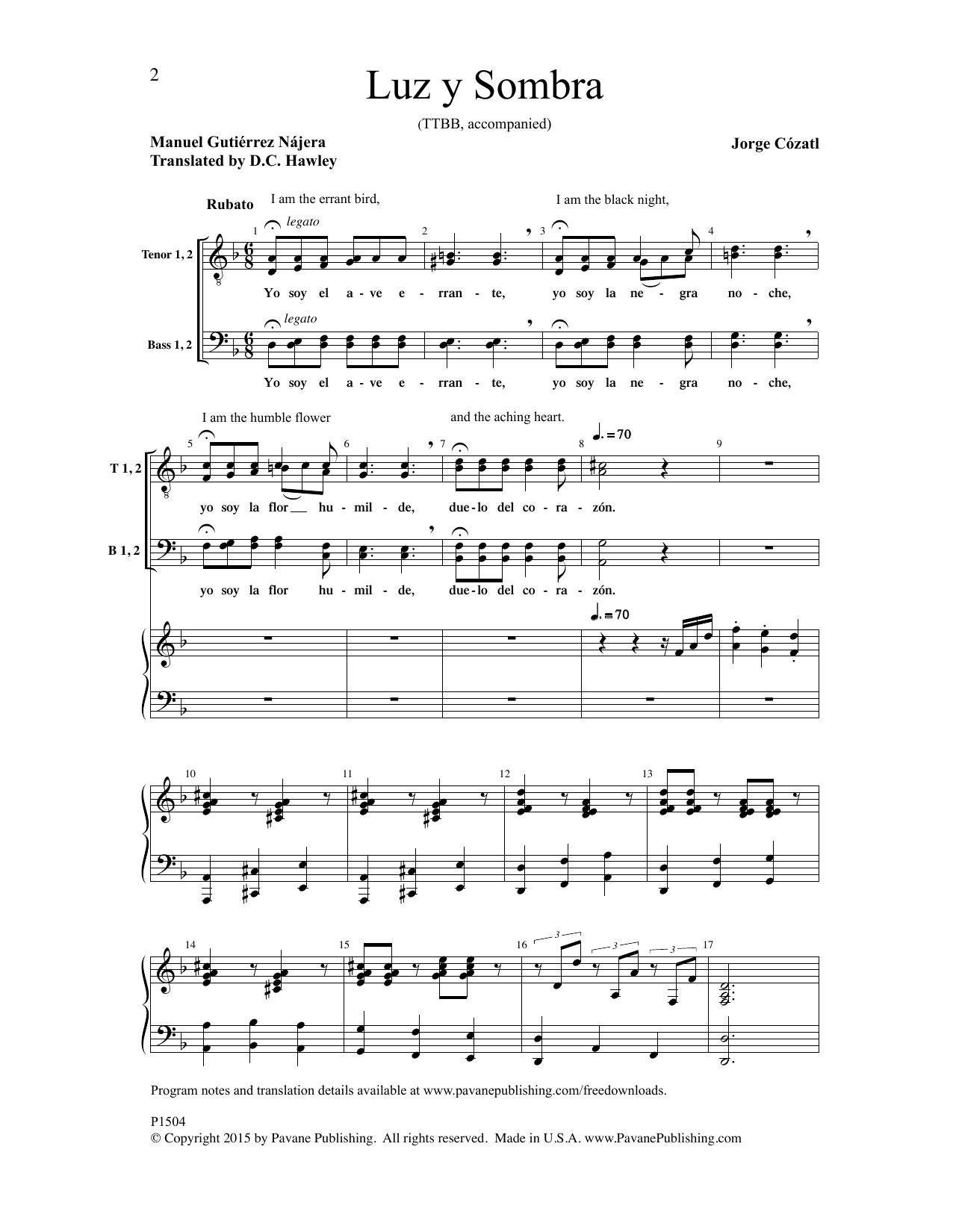 Jorge Cozatl Luz y Sombra Sheet Music Notes & Chords for Choral - Download or Print PDF