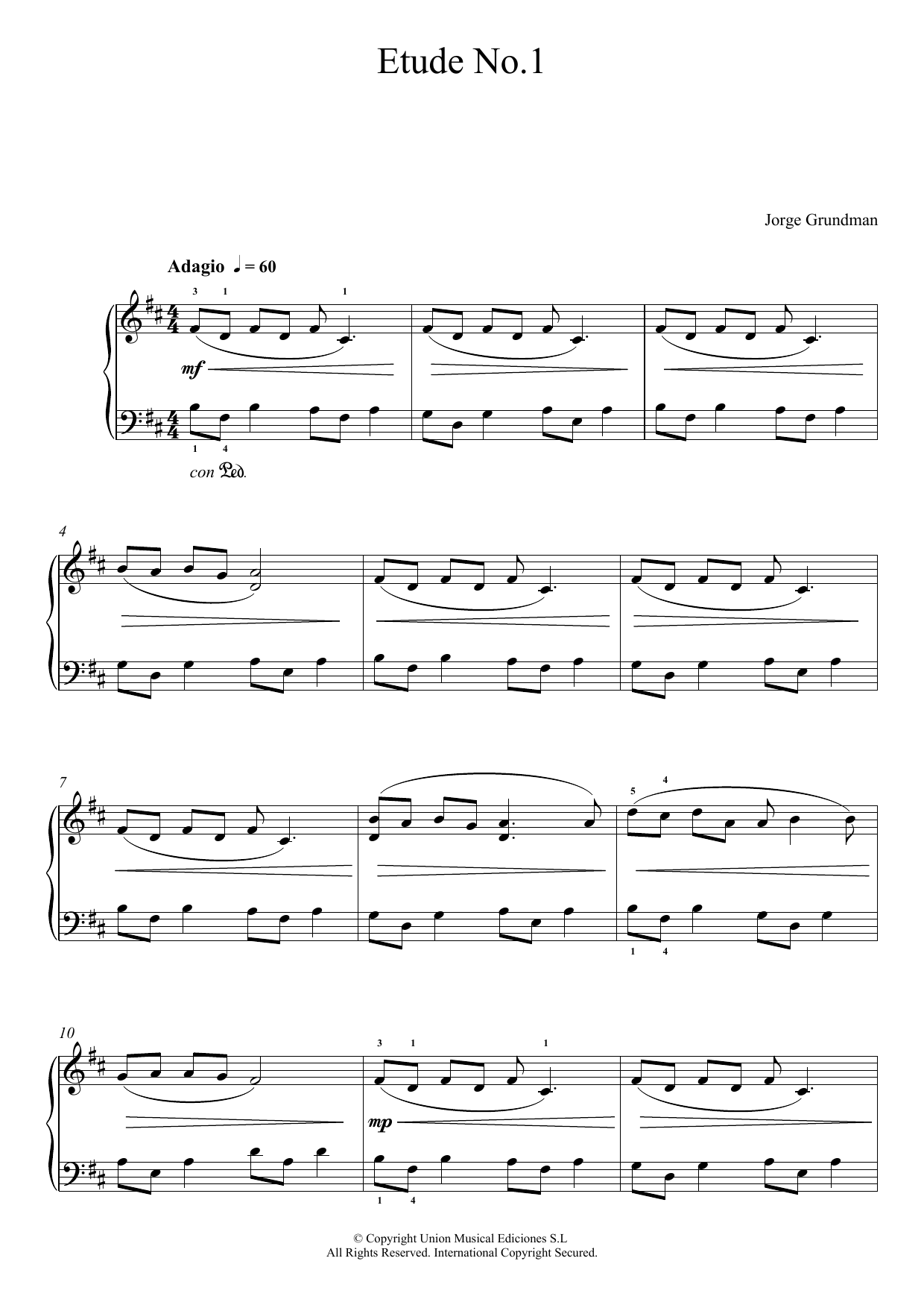Jorge Grundman Etude No. 1 Sheet Music Notes & Chords for Piano - Download or Print PDF
