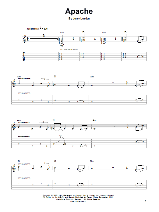 Jorgen Ingmann Apache Sheet Music Notes & Chords for Guitar Tab Play-Along - Download or Print PDF