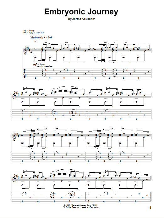 Jorma Kaukonen Embryonic Journey Sheet Music Notes & Chords for Guitar Tab Play-Along - Download or Print PDF