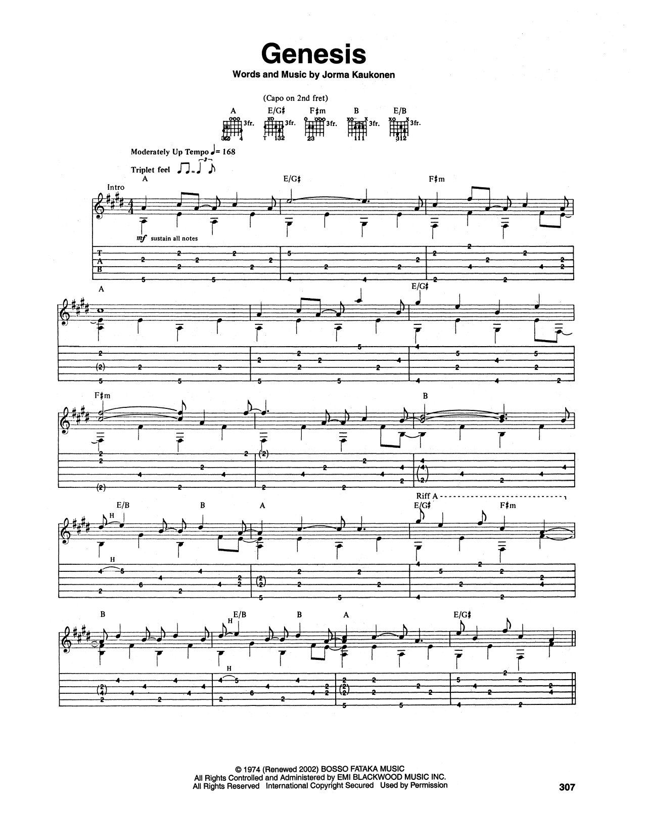 Jorma Kaukonen Genesis Sheet Music Notes & Chords for Guitar Tab - Download or Print PDF