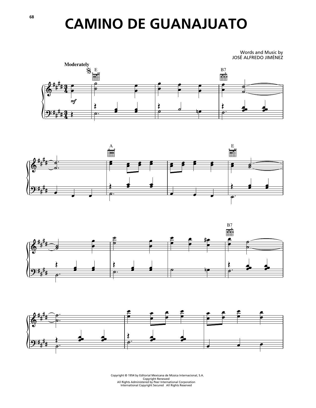 Jose Alfredo Jimenez Camino De Guanajuato Sheet Music Notes & Chords for Piano, Vocal & Guitar Chords (Right-Hand Melody) - Download or Print PDF Jose Alfredo Jimenez Camino De Guanajuato Sheet Music Notes & Chords for Piano, Vocal & Guitar Chords (Right-Hand Melody) - Download or Print PDF
