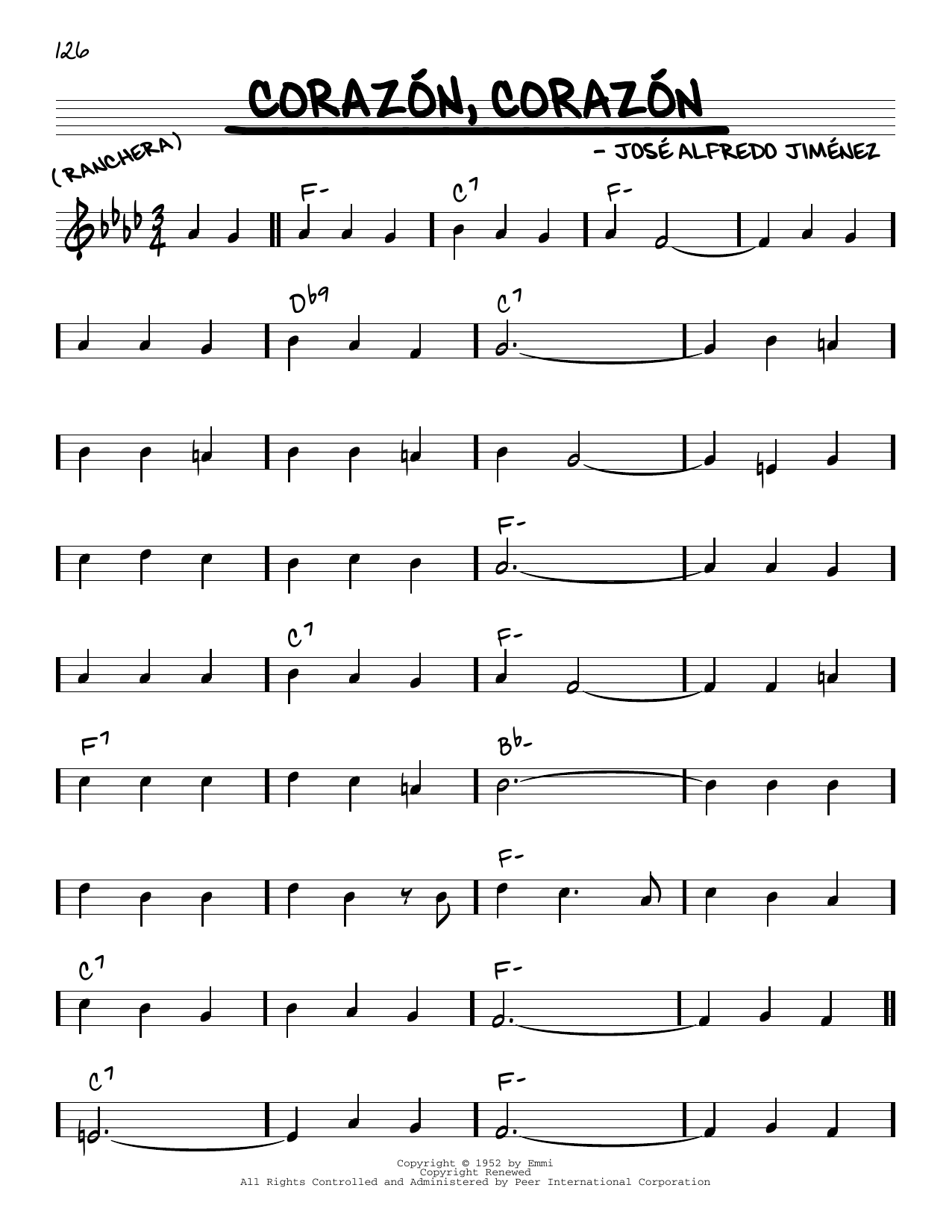 José Alfredo Jimenez Corazon Corazon Sheet Music Notes & Chords for Real Book – Melody & Chords - Download or Print PDF
