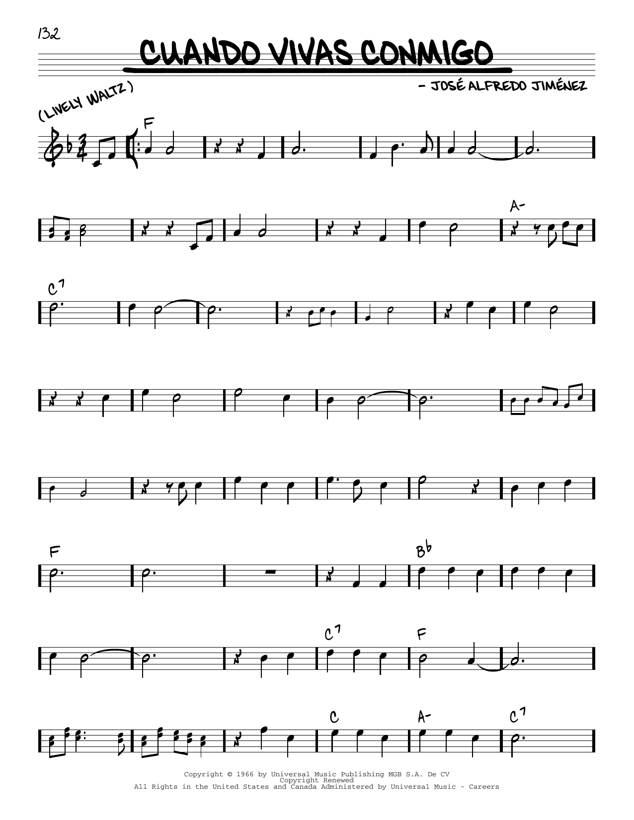 Jose Alfredo Jimenez Cuando Vivas Conmigo Sheet Music Notes & Chords for Real Book – Melody & Chords - Download or Print PDF