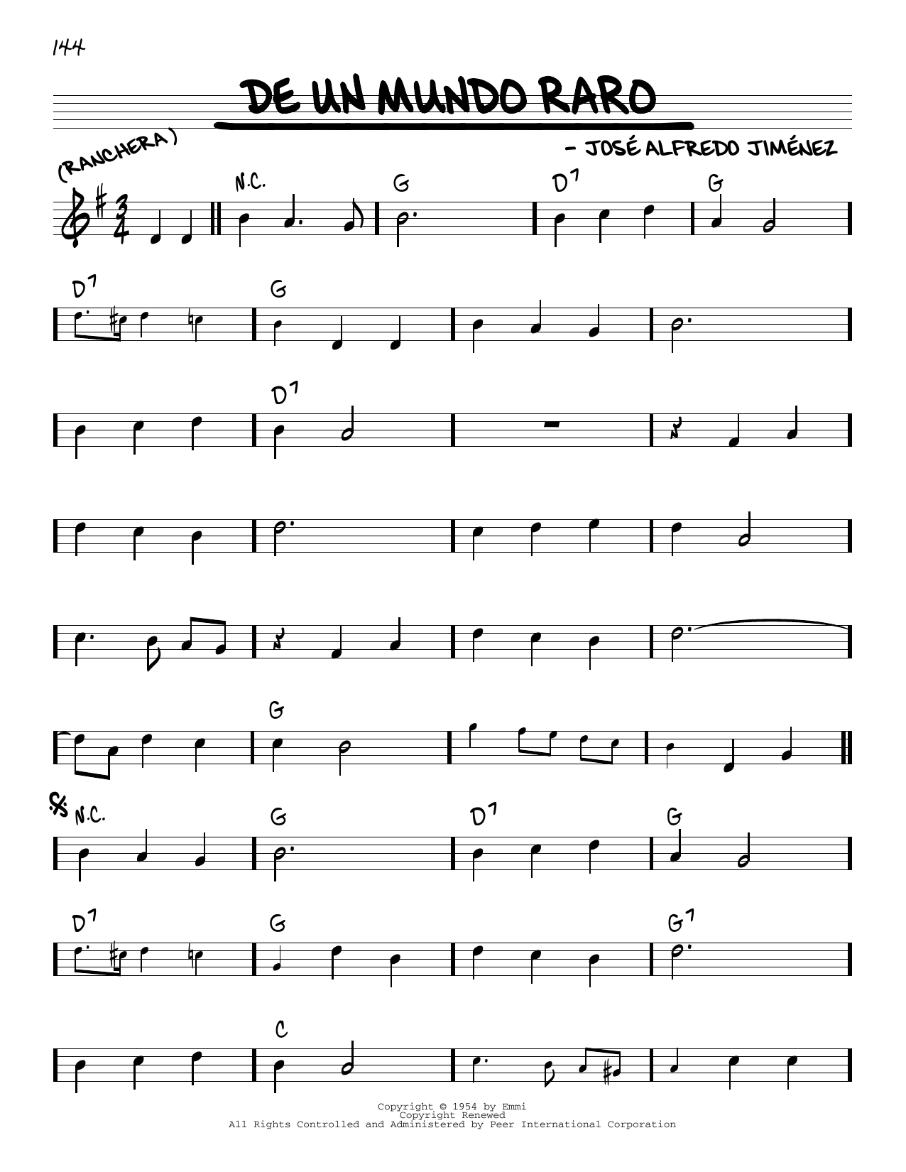 José Alfredo Jimenez De Un Mundo Raro Sheet Music Notes & Chords for Real Book – Melody & Chords - Download or Print PDF