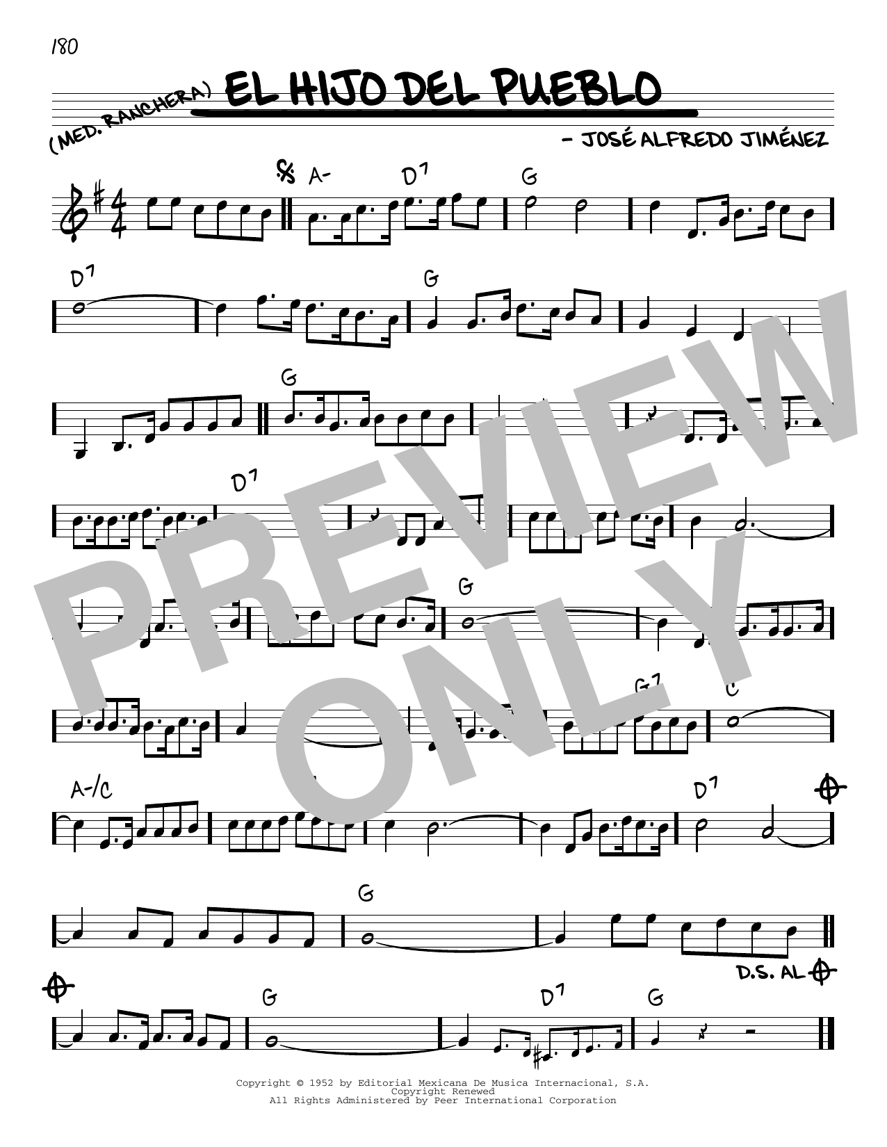 Jose Alfredo Jimenez El Hijo Del Pueblo Sheet Music Notes & Chords for Real Book – Melody & Chords - Download or Print PDF