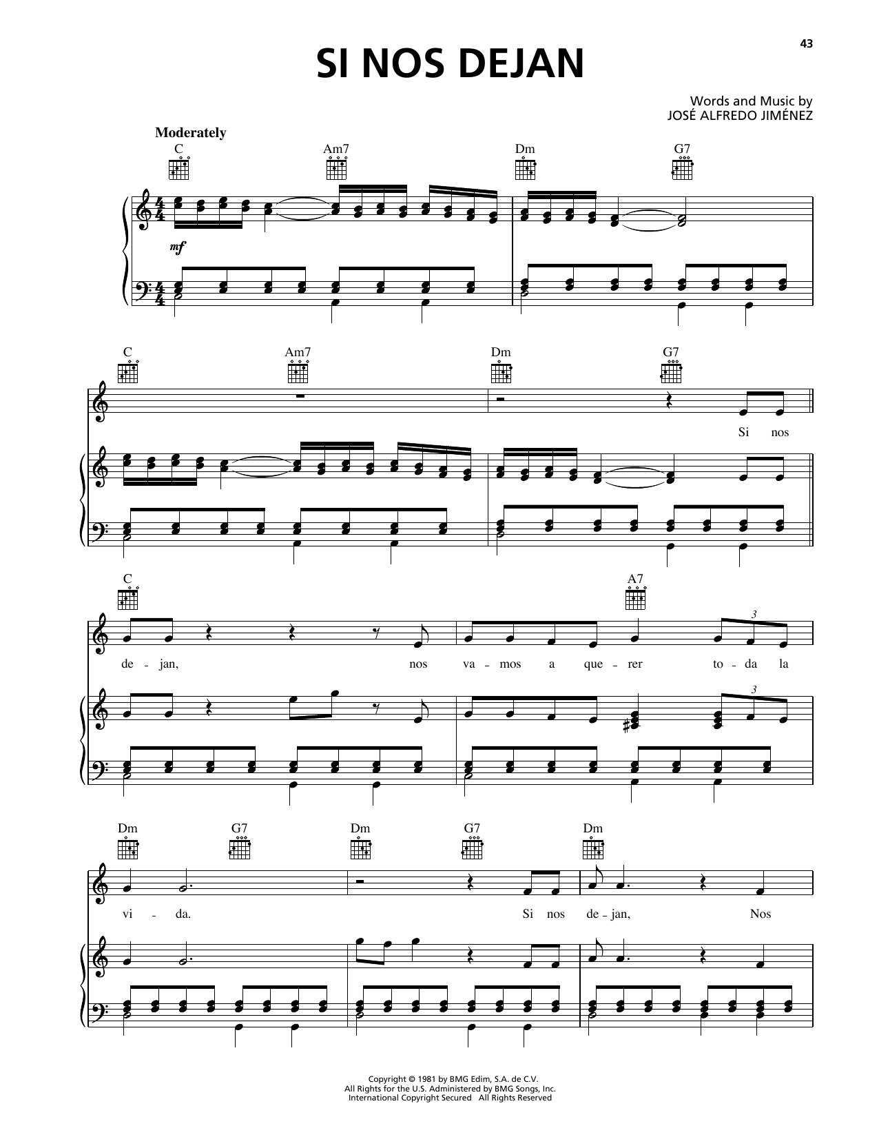 Jose Alfredo Jimenez Si Nos Dejan Sheet Music Notes & Chords for Piano, Vocal & Guitar Chords (Right-Hand Melody) - Download or Print PDF Jose Alfredo Jimenez Si Nos Dejan Sheet Music Notes & Chords for Piano, Vocal & Guitar Chords (Right-Hand Melody) - Download or Print PDF