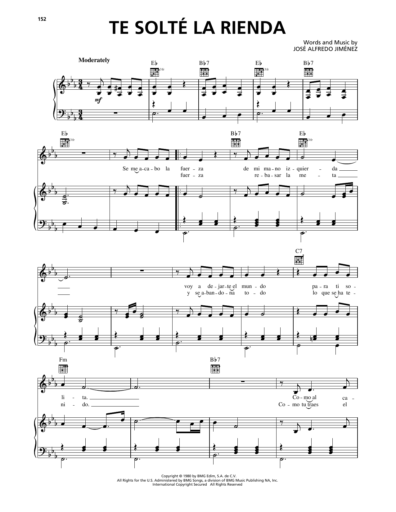 Jose Alfredo Jimenez Te Solté La Rienda Sheet Music Notes & Chords for Piano, Vocal & Guitar Chords (Right-Hand Melody) - Download or Print PDF Jose Alfredo Jimenez Te Solté La Rienda Sheet Music Notes & Chords for Piano, Vocal & Guitar Chords (Right-Hand Melody) - Download or Print PDF