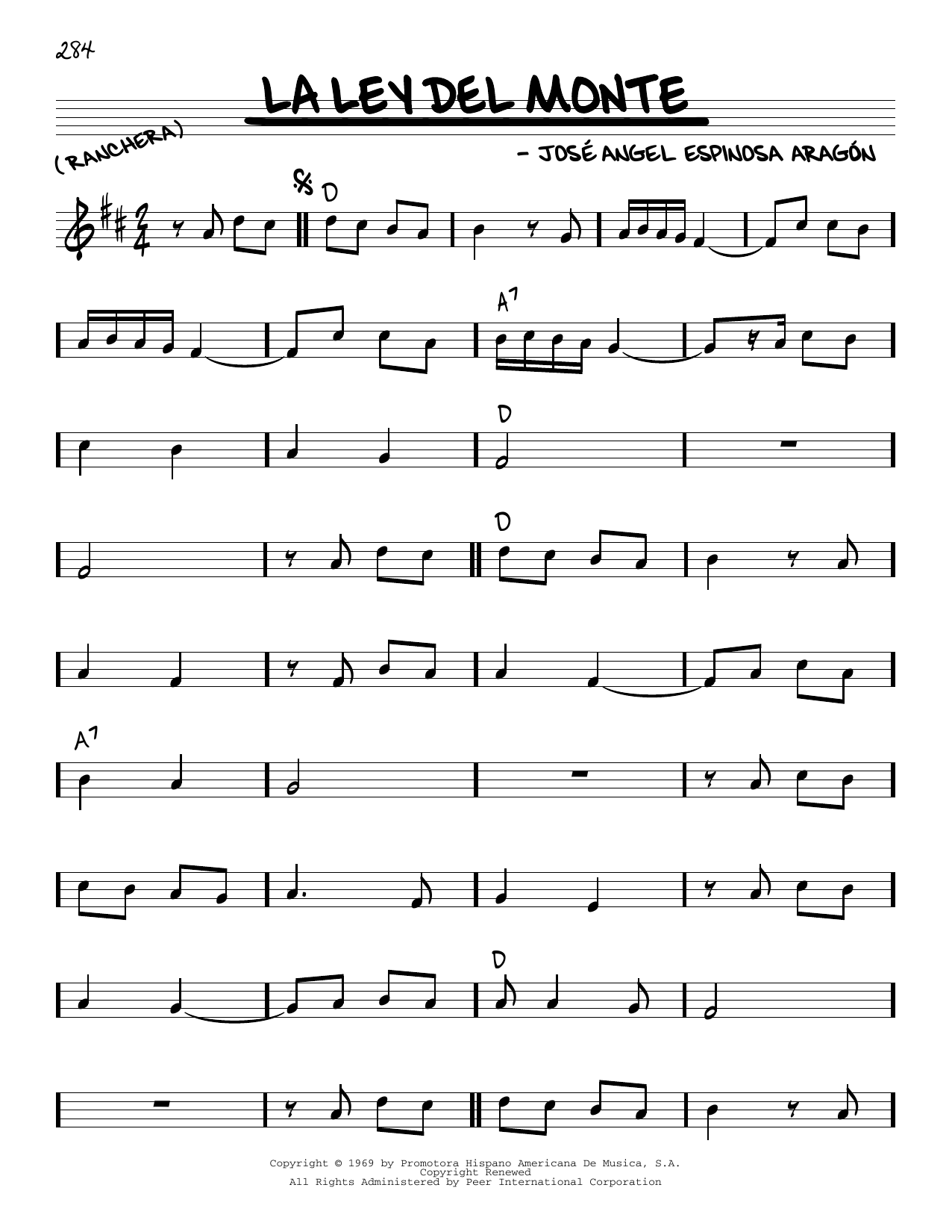 Jose Angel Espinosa Aragon La Ley Del Monte Sheet Music Notes & Chords for Real Book – Melody & Chords - Download or Print PDF