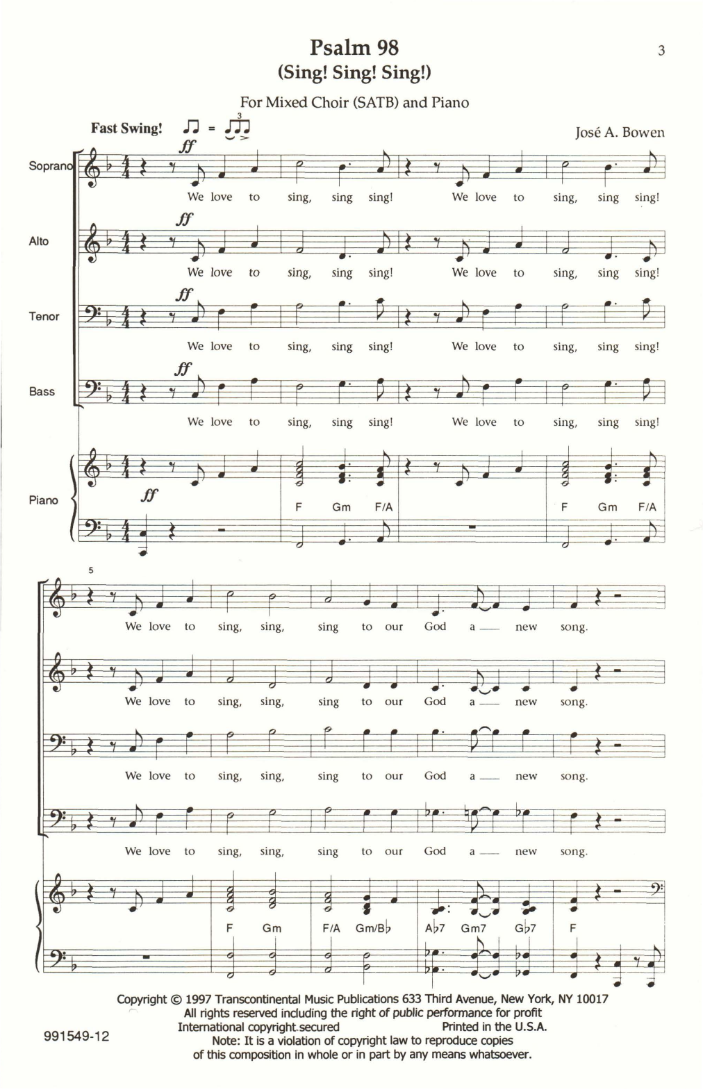 Jose Bowen Psalm 98 (Sing! Sing! Sing!) Sheet Music Notes & Chords for SATB Choir - Download or Print PDF