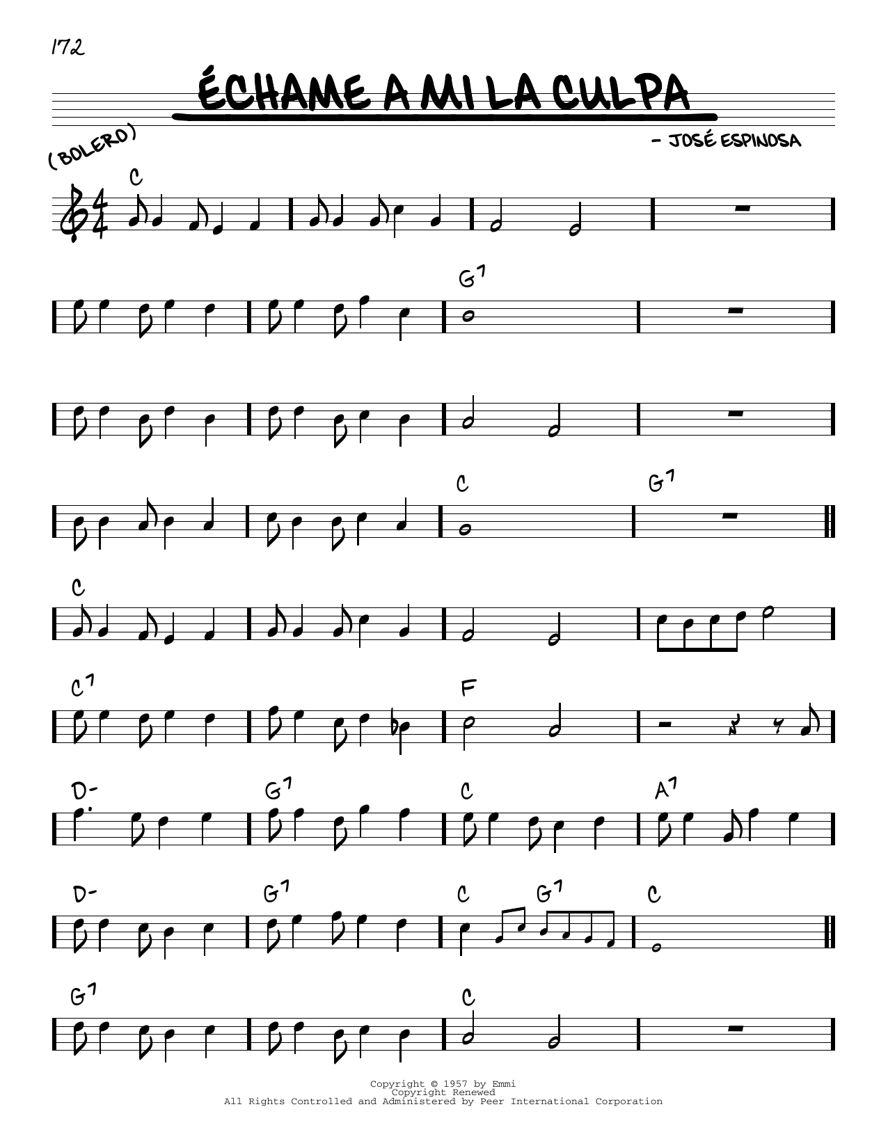 José Espinosa Echame A Mi La Culpa Sheet Music Notes & Chords for Real Book – Melody & Chords - Download or Print PDF