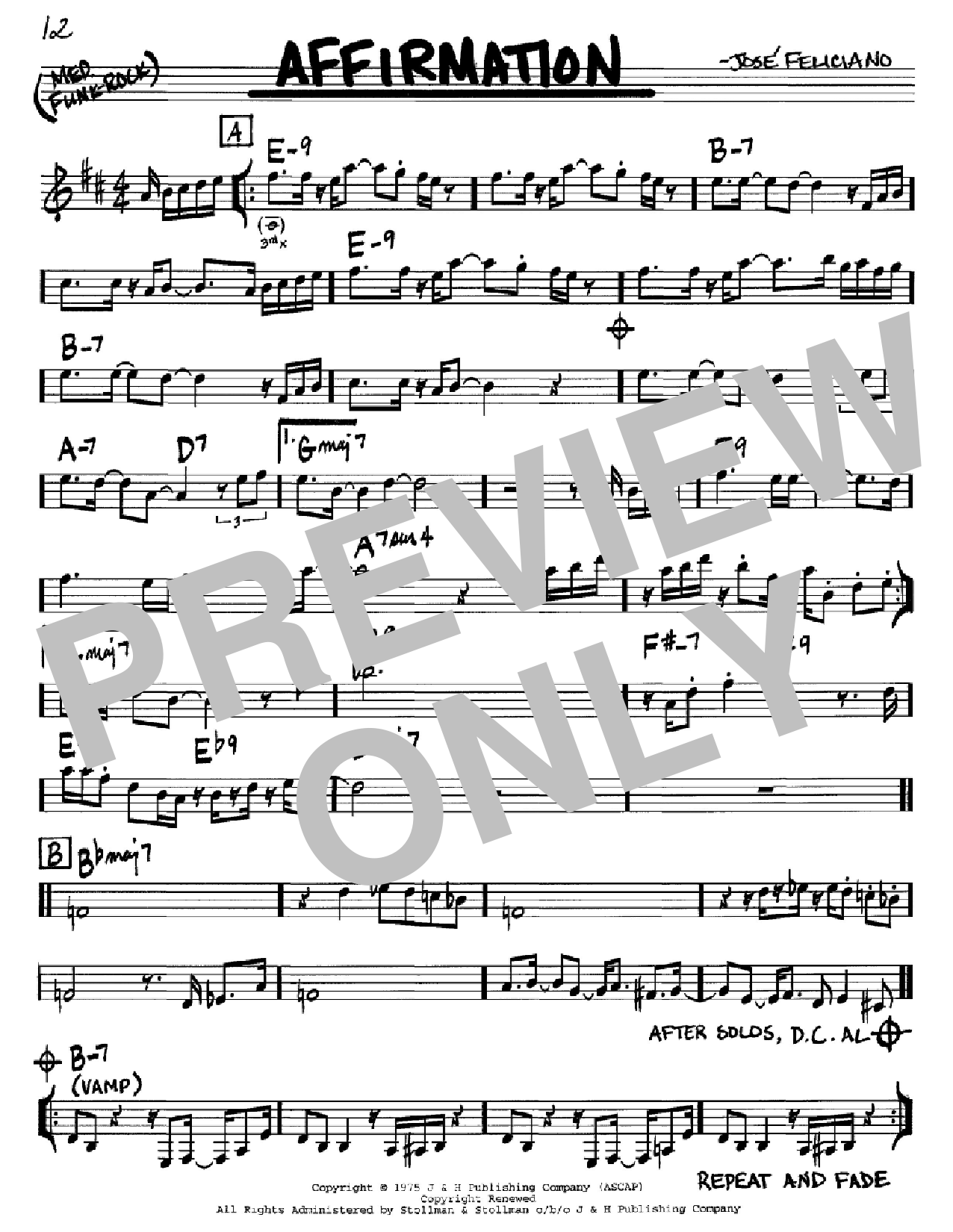 Jose Feliciano Affirmation Sheet Music Notes & Chords for Real Book - Melody & Chords - C Instruments - Download or Print PDF