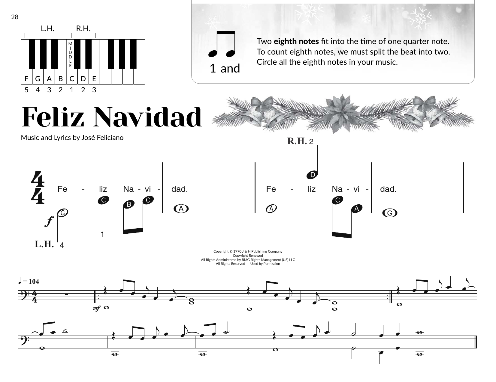 Jose Feliciano Feliz Navidad (arr. Brittany McCorriston) Sheet Music Notes & Chords for Very Beginner Piano - Download or Print PDF